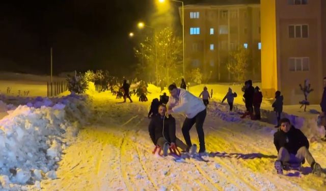 Buz gibi havada kızak kayıp, halay çekerek eğlendiler