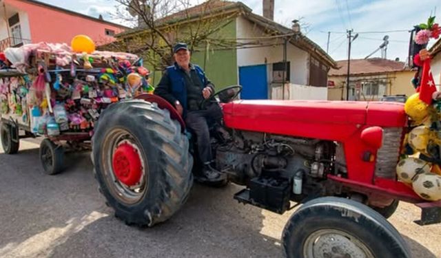 Yozgat’ın seyyar bakkalı çocukları mutlu ediyor: Çerçicilik Traktörle Devam Ediyor