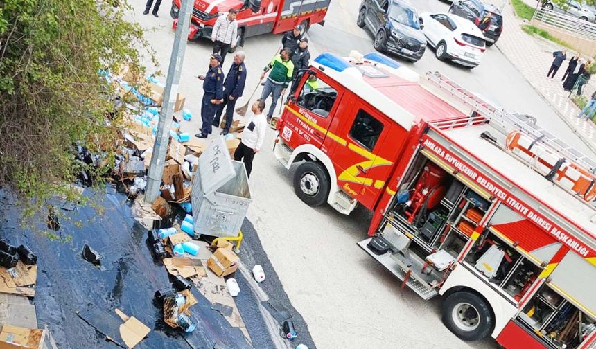 Keçiören'de freni boşalan kamyon trafoya çarptı