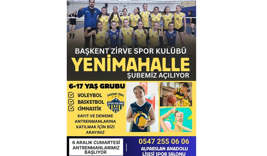 Başkent Zirve Spor Kulübü Yenimahalle Şubesi’nde Antrenmanlar Başlıyor