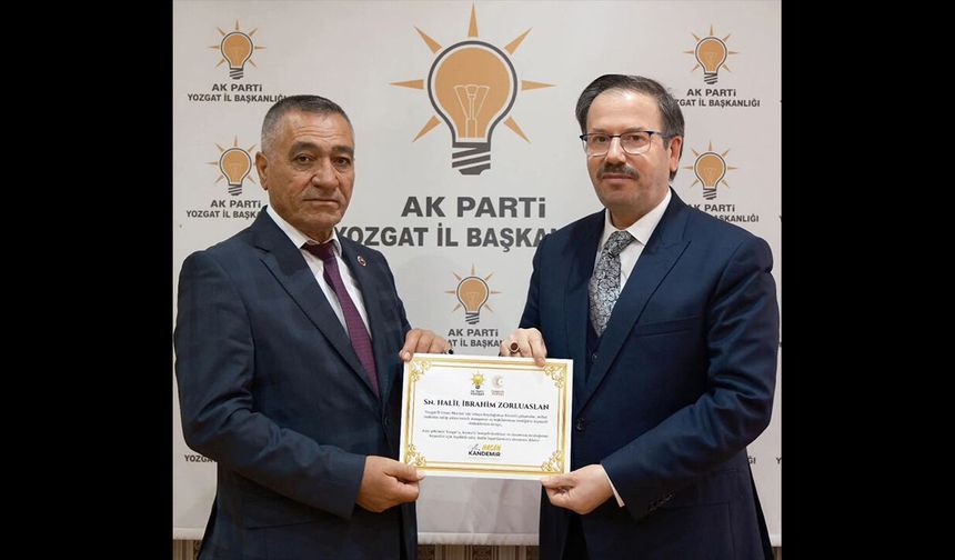 Boğazlıyan’da Hizmet Takdiri: Halil İbrahim Zorluarslan’a Teşekkür Belgesi