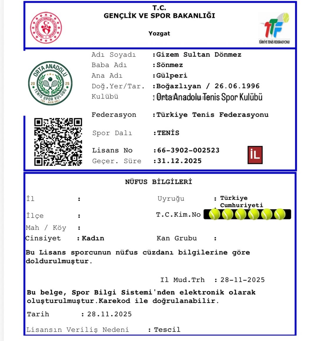 🎾 Orta Anadolu Tenis Spor Kulübü İlk Yetişkin Lisanslı Oyuncumuz 🎾Bugün Benim Için Çok Özel (1)